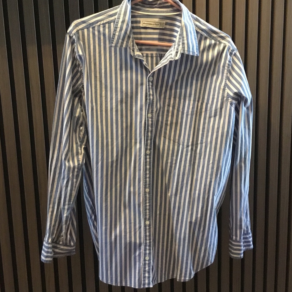 Abercrombie & Fitch Blue and White Vertical Stripe Dress Shirt